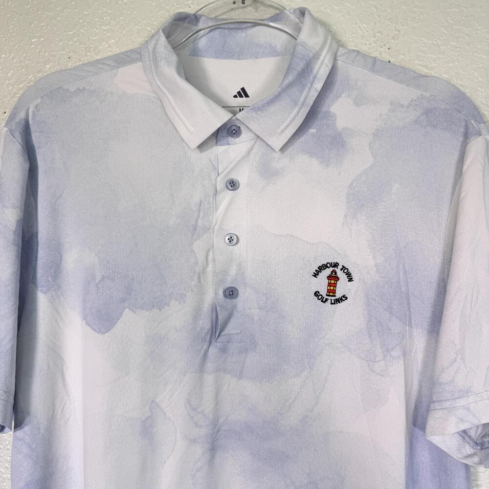 Adidas Polo Shirt Mens Medium Harbour Town Golf Links Tie Dye Print White Blue - Picture 5 of 11
